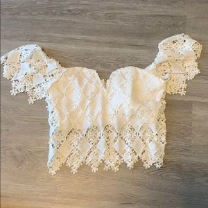 Lace Overlay Off-the-shoulder Bustier Crop Top